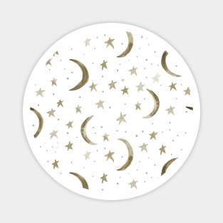 Earthy boho moons and stars - watercolor magic night sky Magnet